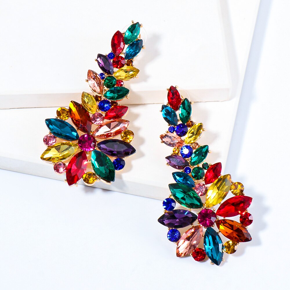 New Long Crystal Drop Dangle Earrings Colorful Rhinestone Hangle Earring