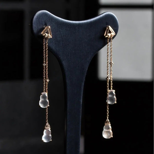 luxury elegant charm ladies silver jewelry inlaid natural ice chalcedony tassel earrings