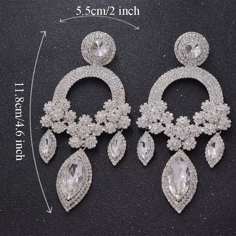 Exquisite rhinestones crystal flower luxury drop long earring