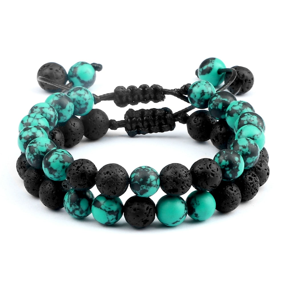 2pcs Men Hematite Black Lava Beaded Bracelets