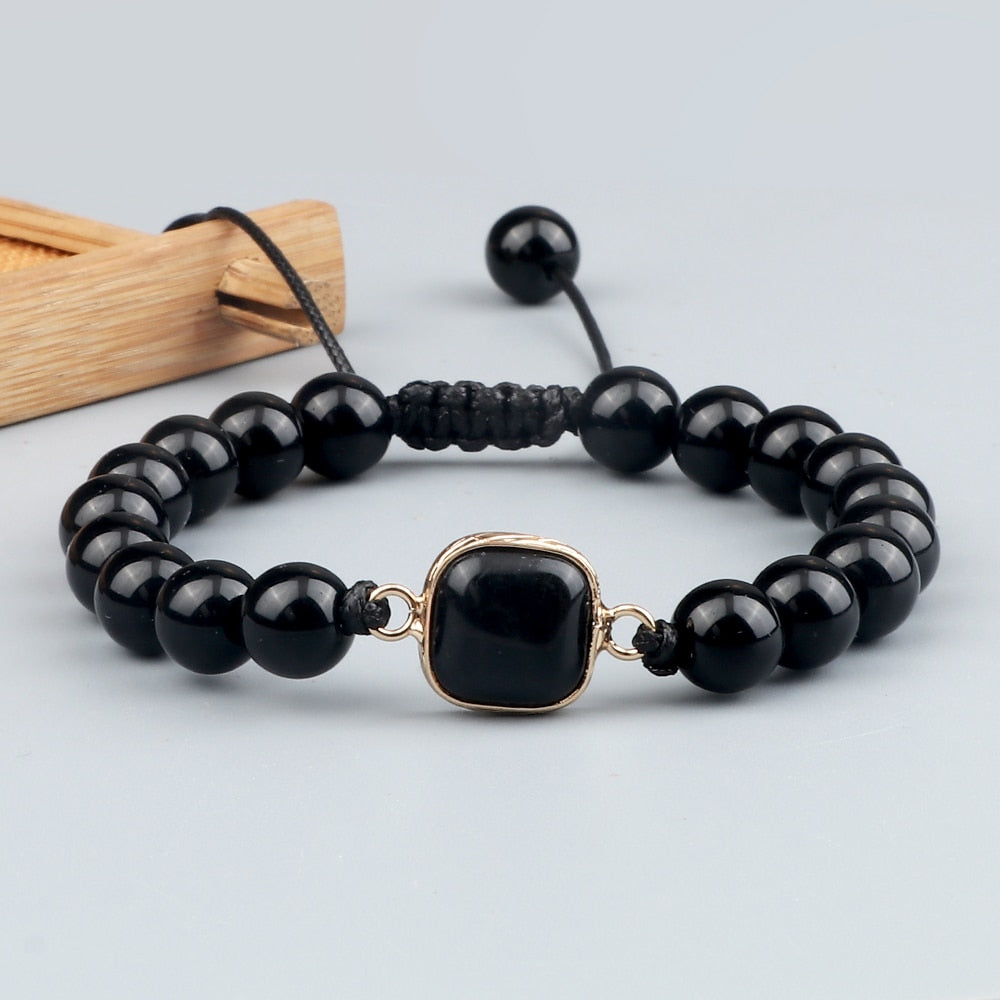 Natural Black Obsidian Stone Bracelets Bangles Men