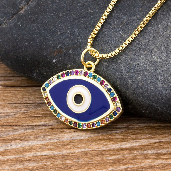 Luxury Blue Cubic Zirconia Evil Eye Necklace For Women