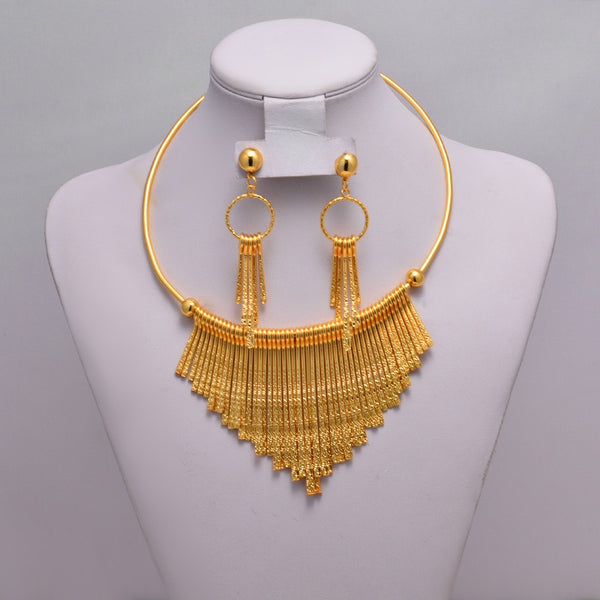 Bridal Gift Fashion African Jewelry Sets Big Chain Pendant Necklace Earrings