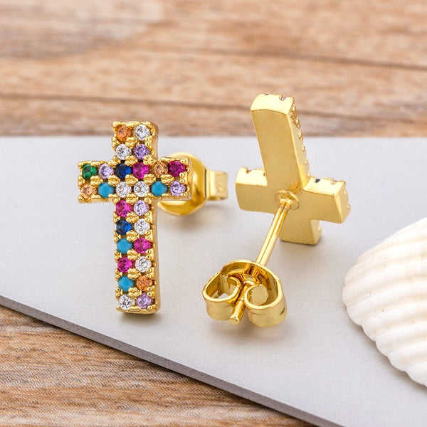 Top Quality 28 Styles Rainbow Cross Stud Earrings