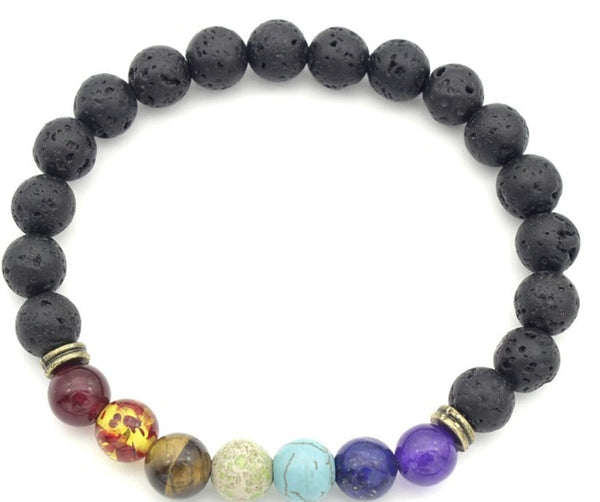 8mm  adjusted Charm multicolor rainbow nature black stone volcanic lava Bracelet