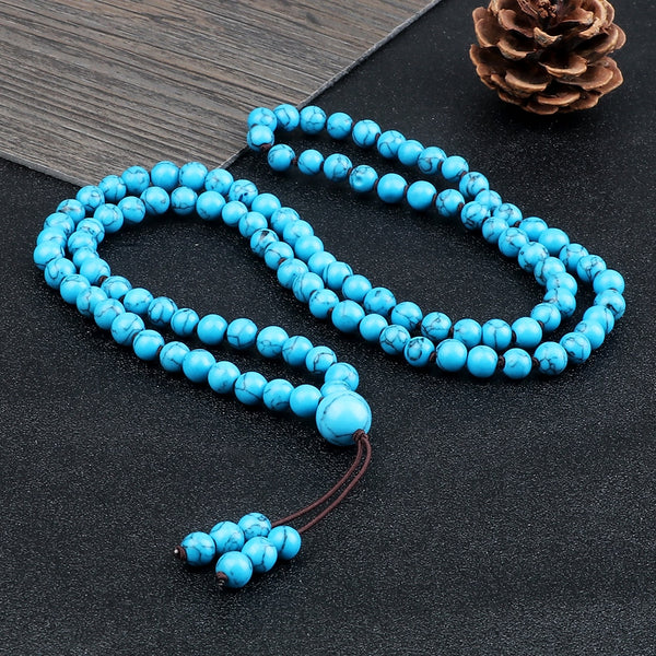 Vintage Shiny Blue Color Natural Stone Beads Prayer Bracelets  Necklace