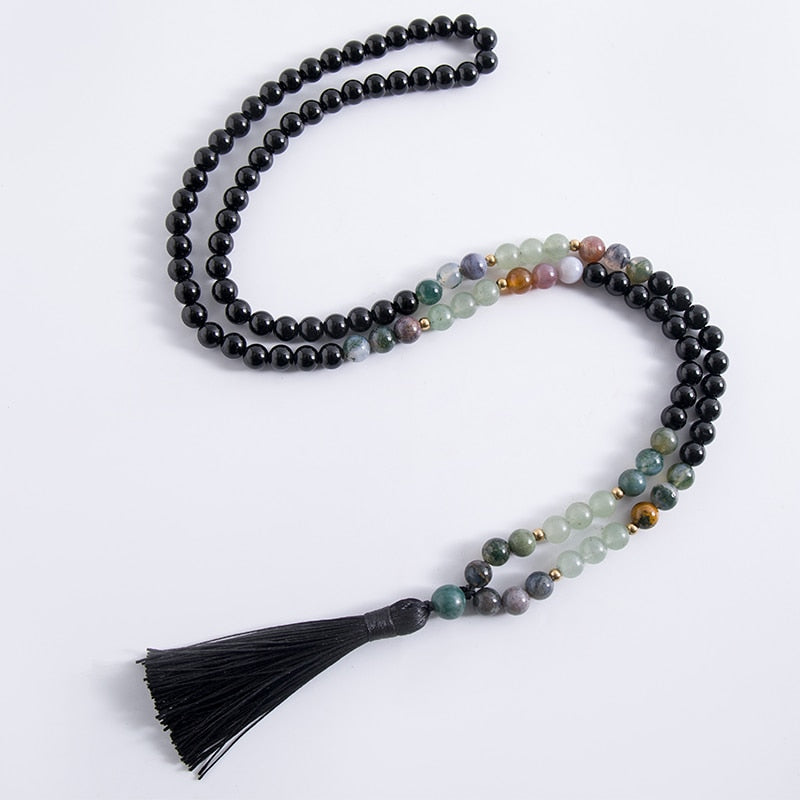 8mm Natural Green Aventurine Indian Agate Black Onyx Beaded Necklace