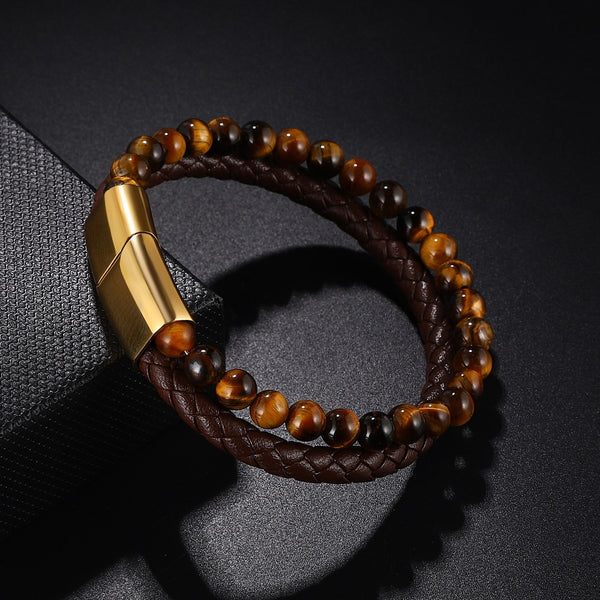 Men Yellow Tiger Eye Bracelet Many Styles Stainless Steel Magnetic Clasp Brown