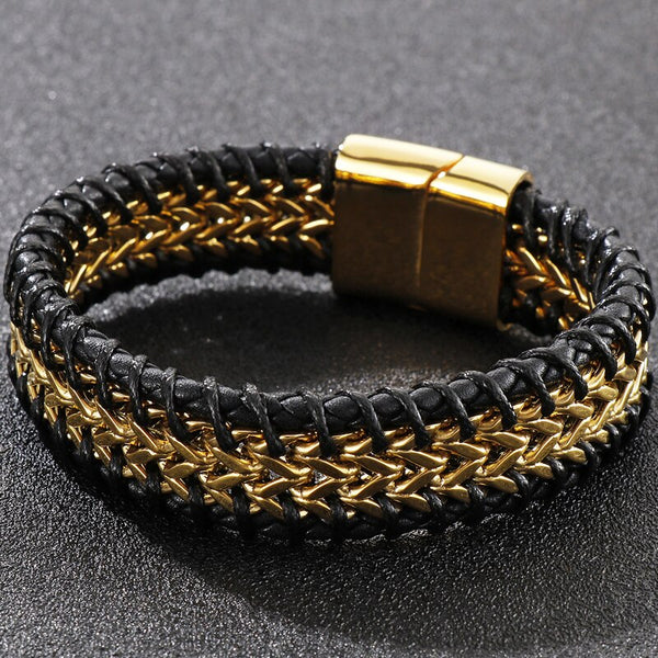 12MM Black Genuine Leather Wrap Bracelet For Men