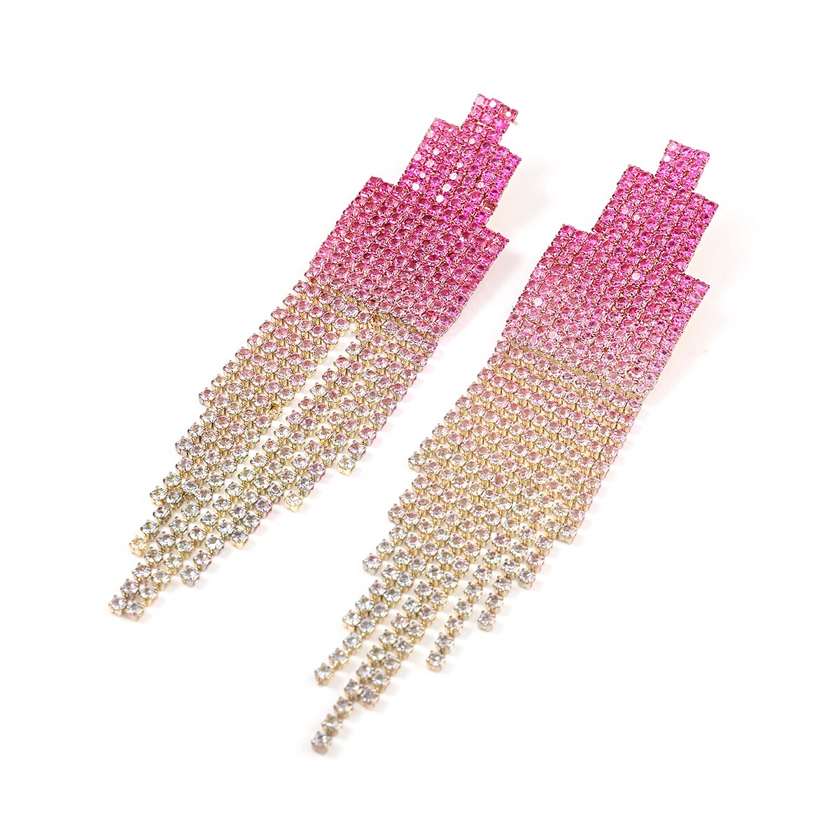 Fashion Metal Rhinestone Gradient Tassel Earrings Girl Creative Popular Dangle Earrings