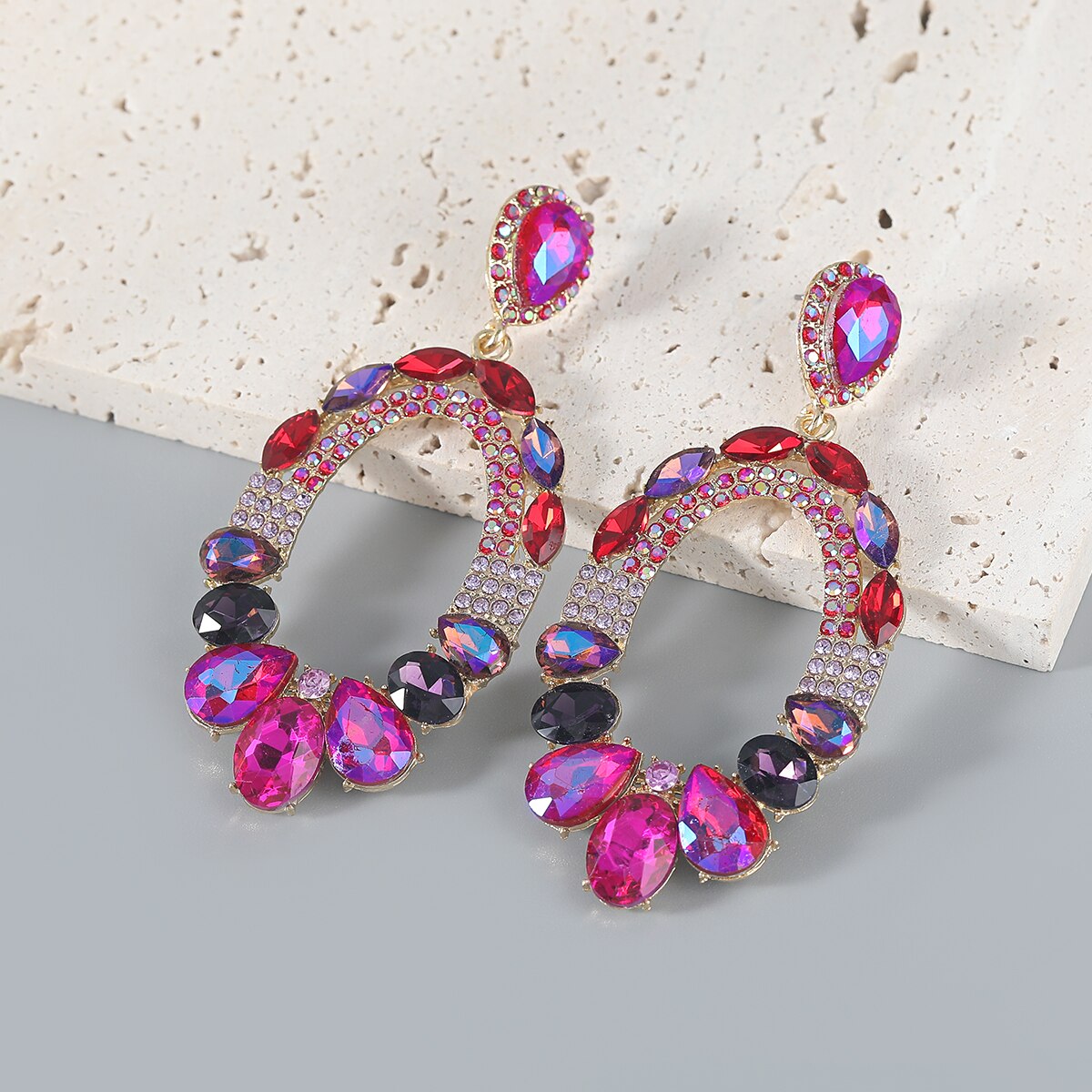 Fashion Metal Oval Rhinestone Glass Earrings Women