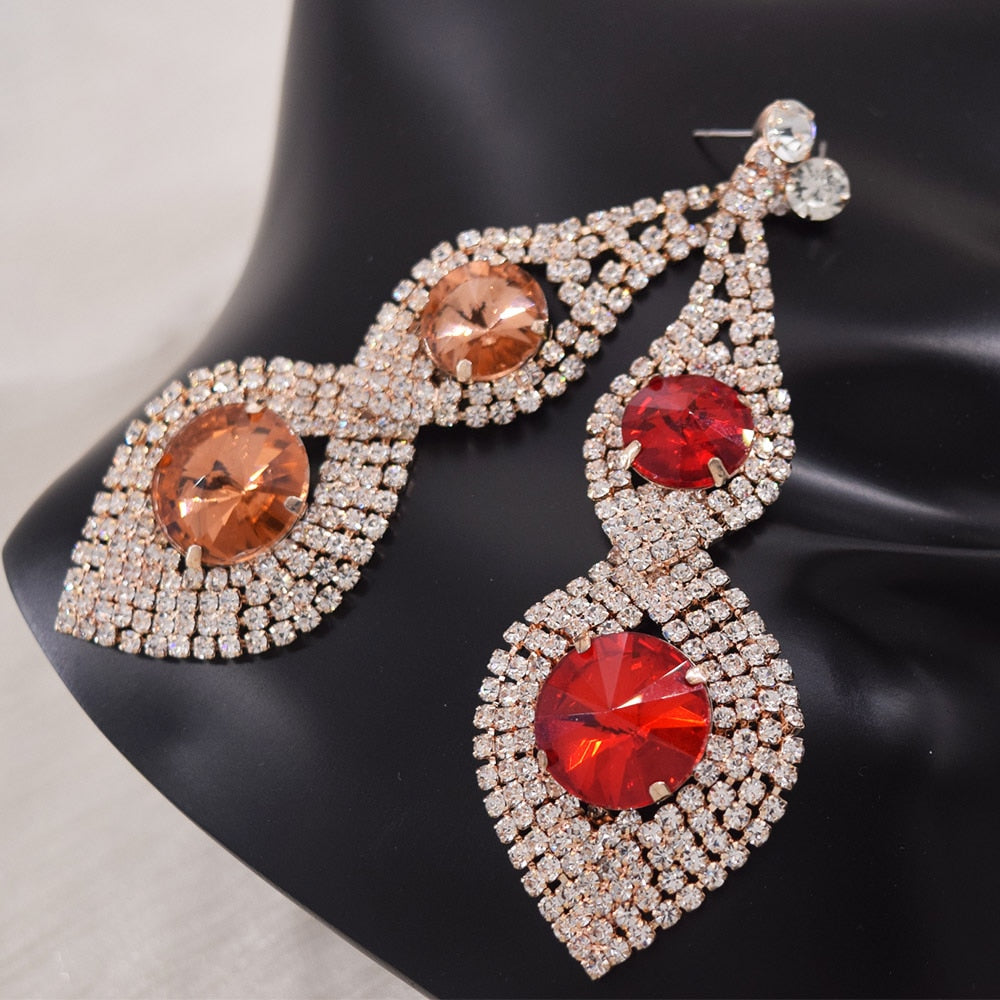 4.1 Rose gold Oversized Statement Orange Crystals Post Earring