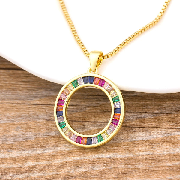 Fashion Rainbow Necklace Multicolor Pendants Charm Gold Color Jewelry Long Chain Necklace