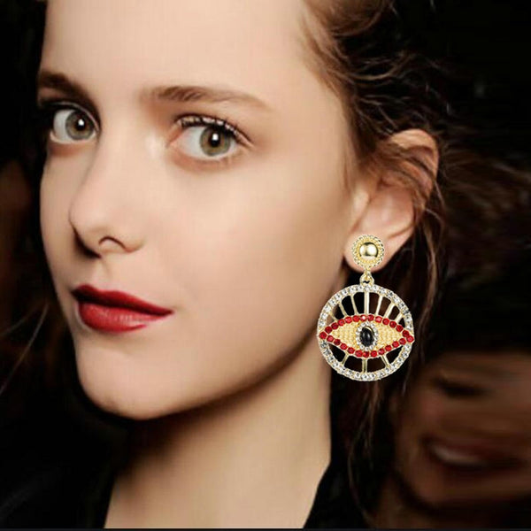 Statement Eye Earrings For Women zinc Alloy Round Rhinestone Earrings