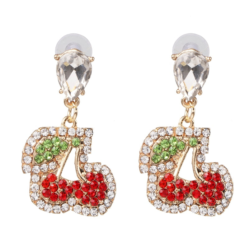 Fashion Fruit Crystal Earrings For Women Vintage Alloy Rhinestone Drop Earrings