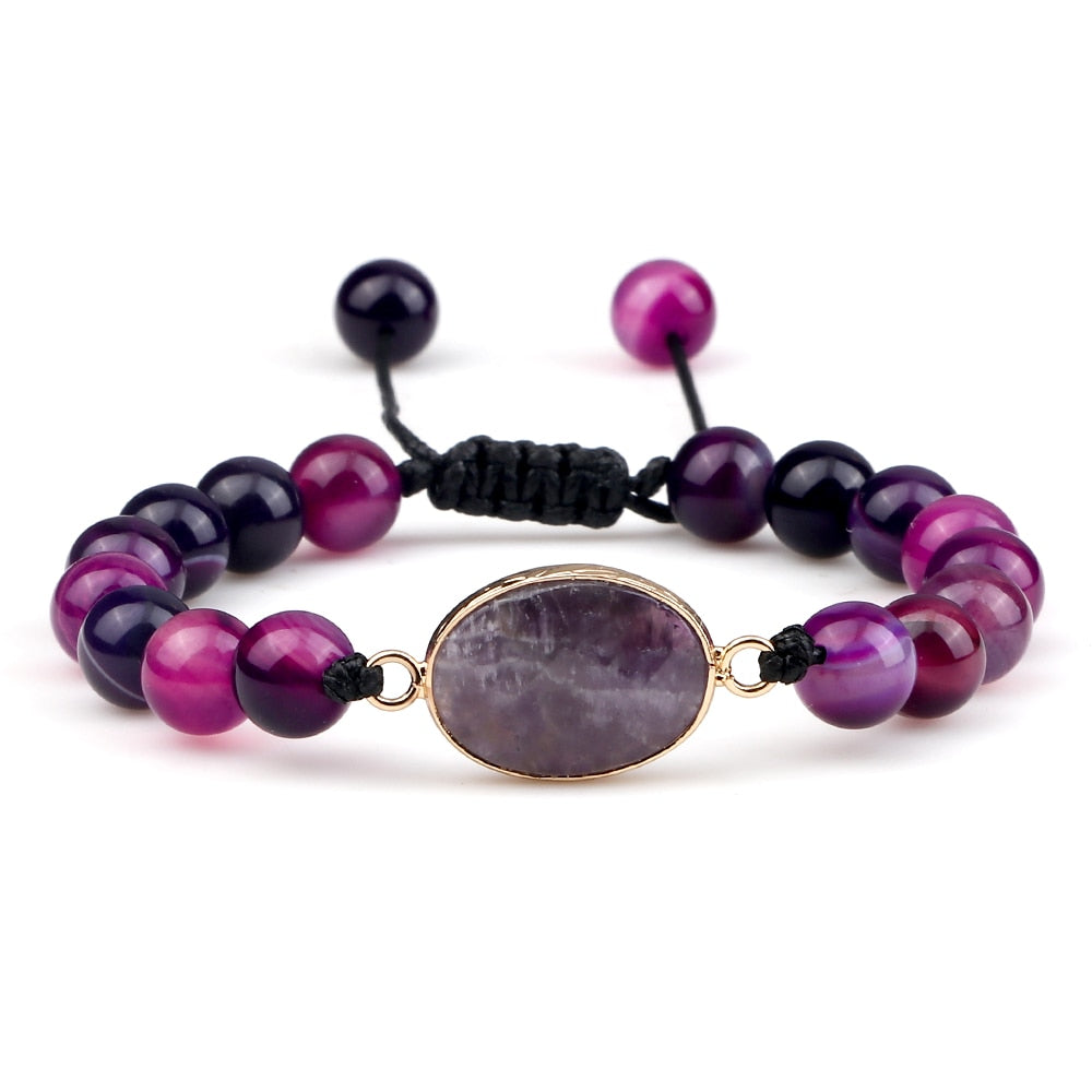 Natural Purple Stripe Onyx Stone Adjustable Beads Bracelets Braided String Bangle