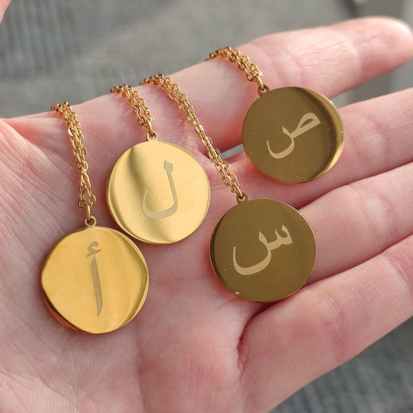 Arabic Pendant Necklace Stainless Steel Round Arab Name Letters Necklaces For Women