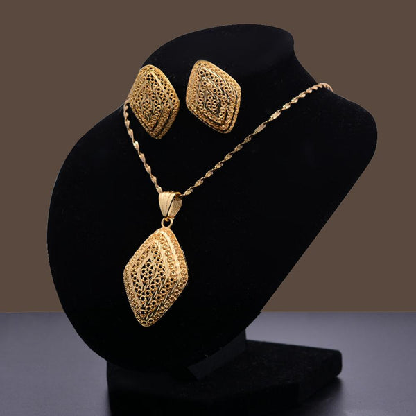 Ethiopian gold jewelry sets 24k Big  Pendant Necklace Earring Dubai jewelry sets  for women