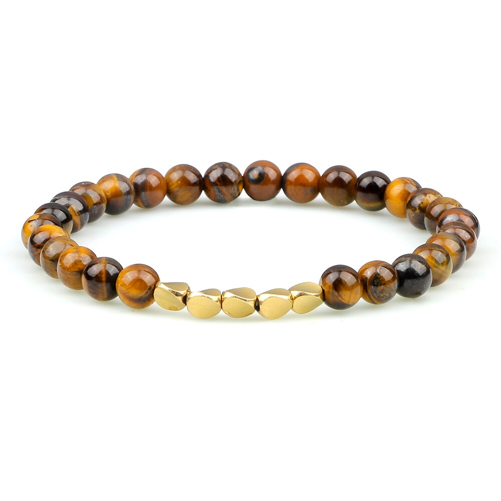 Irregular Copper Beads Braided Bracelet Natural 6mm Tiger Volcanic Lava Bangle For Women Men