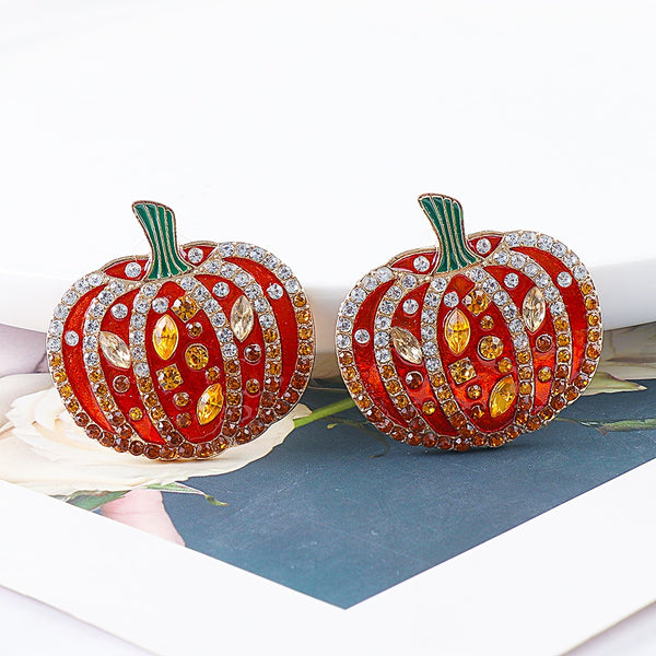 Rhinestone Pumpkin Earrings Crystal Halloween Earring Luxury Party Earing for Women