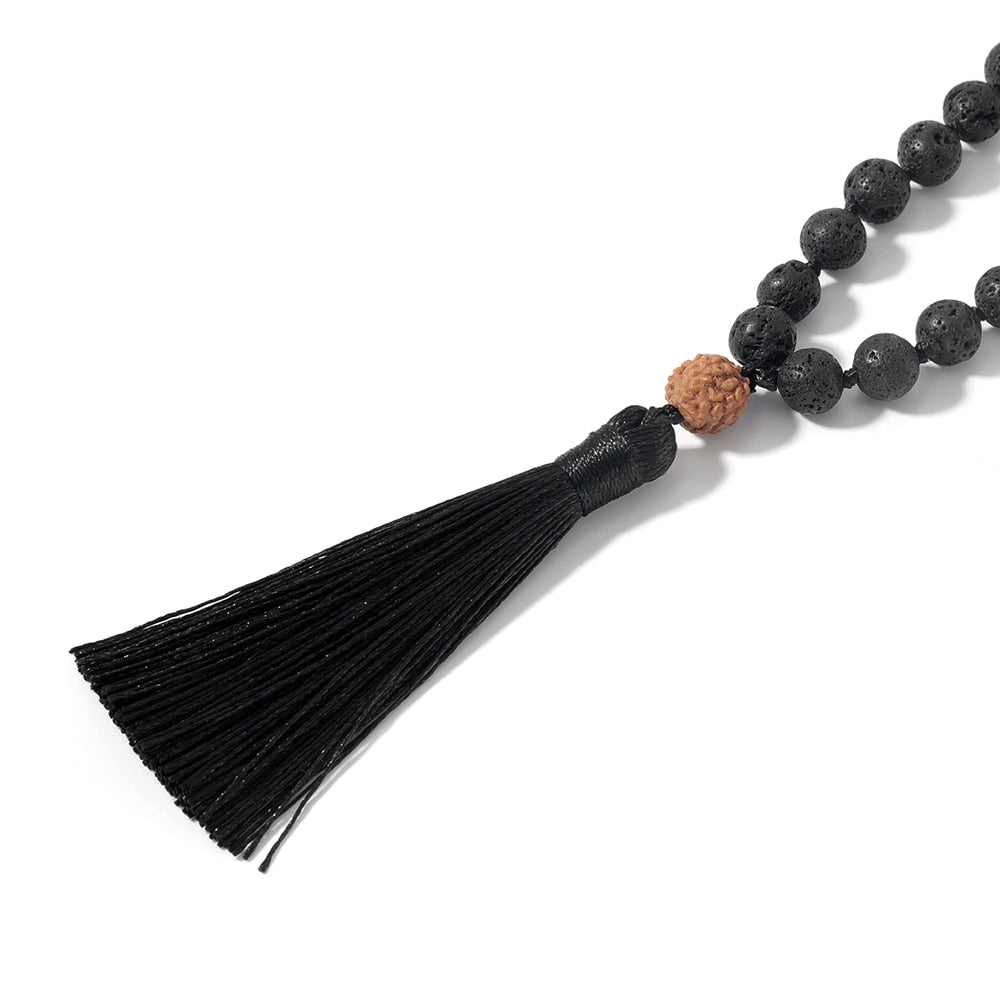 Rudraksha Black Lava Beaded Knotted 108 Mala Necklace