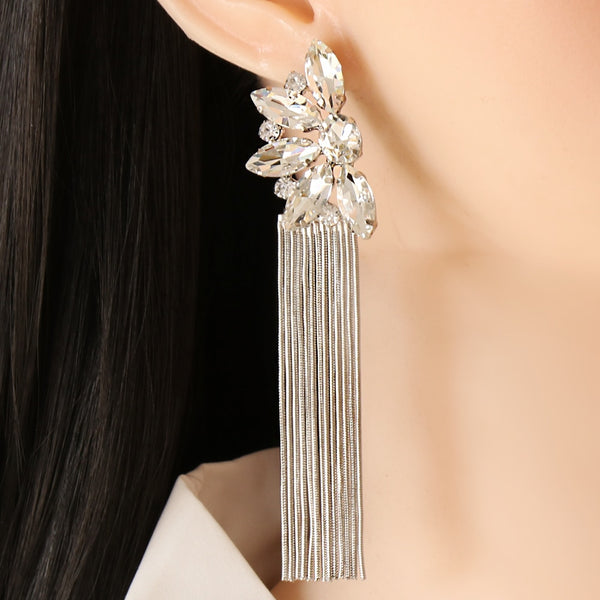 New Colorful Crystal Long Tassel Drop Earrings