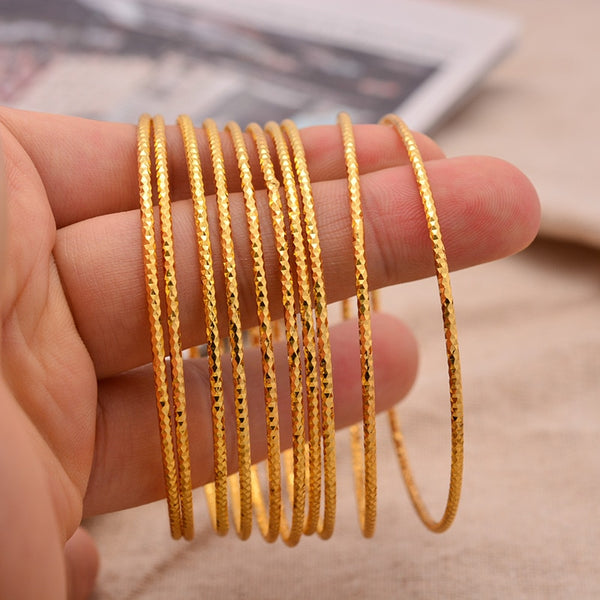 24k 6-12Pcs Girl Gold Color Dubai Bangles Kids Ethiopian Bracelet