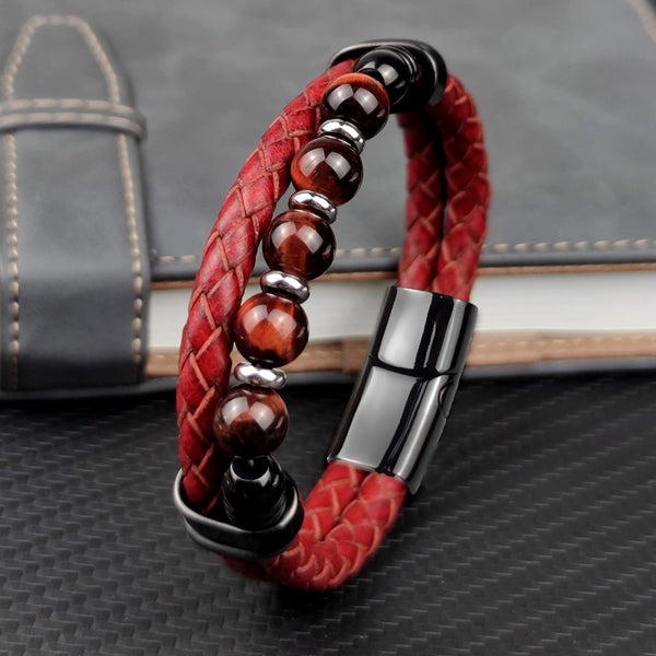 New Red Natural Round Chakra Bead Stone Men Bracelet