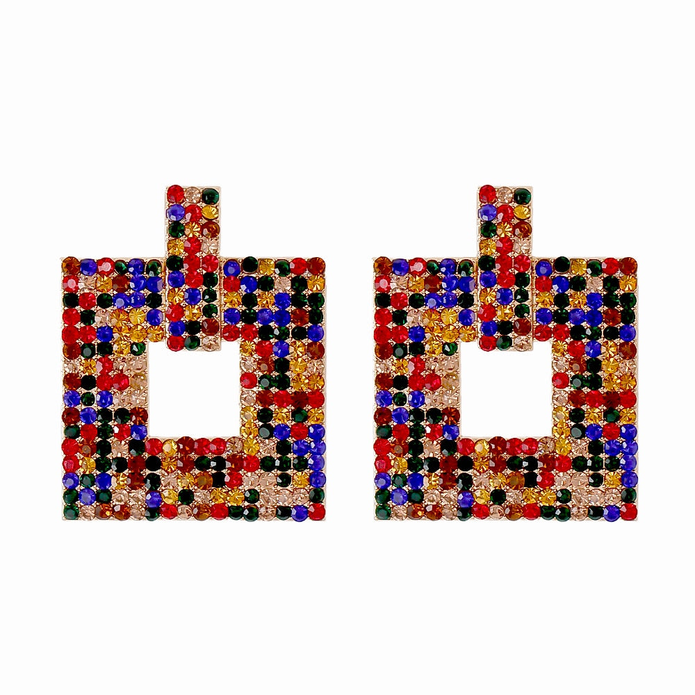 Square Geometric Crystal Earrings Statement Rhinestone Shiny  Luxury Drop Earing