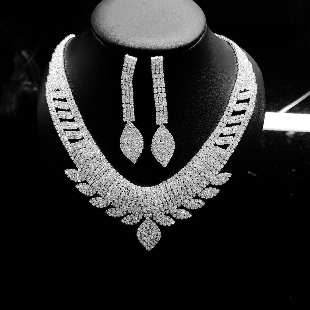 luxury exaggerated jewelry set Rhinestone Crystal Bridal Jewelry Set women