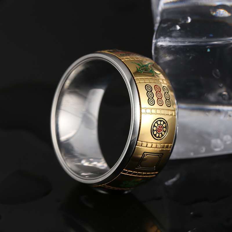 Chinese Character Mahjong Rotatable Ring Anxiety Fidget Rings