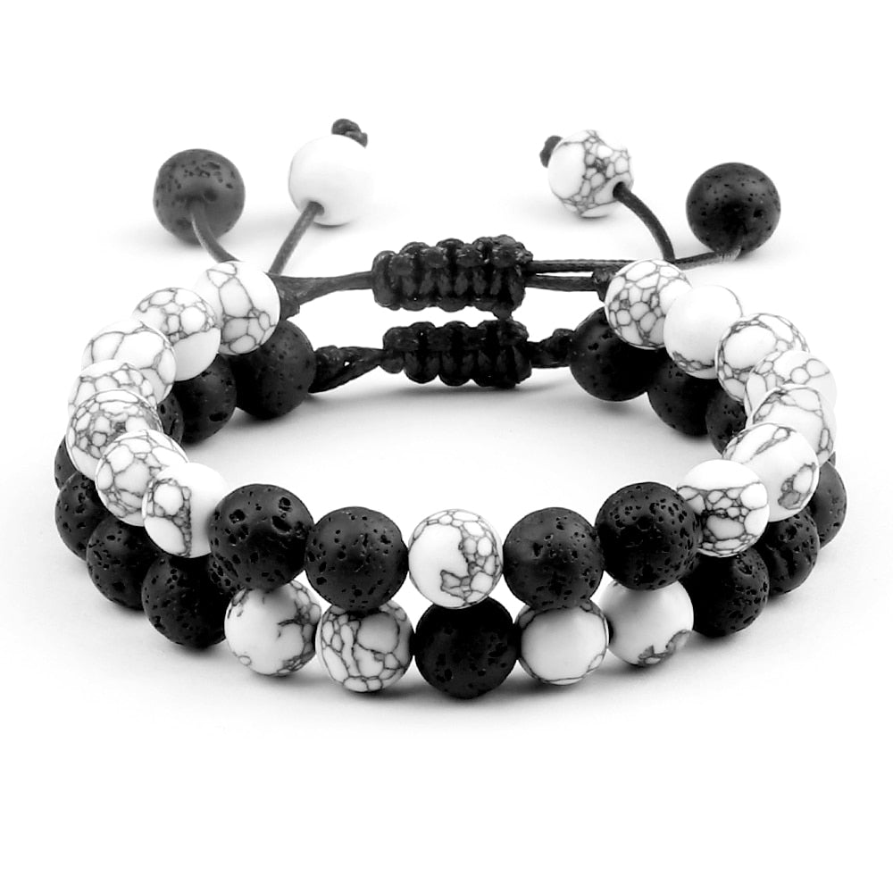 2pcs Men Hematite Black Lava Beaded Bracelets