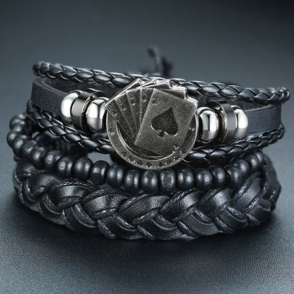 Mix 3-4Pcs/ Set Braided Wrap Leather Bracelets 、