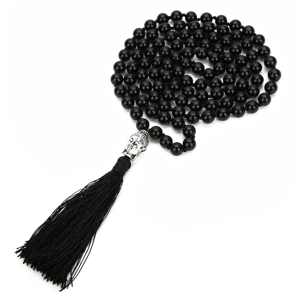 8mm Black Onyx Mala Necklace Meditation Yoga Blessing Jewelry