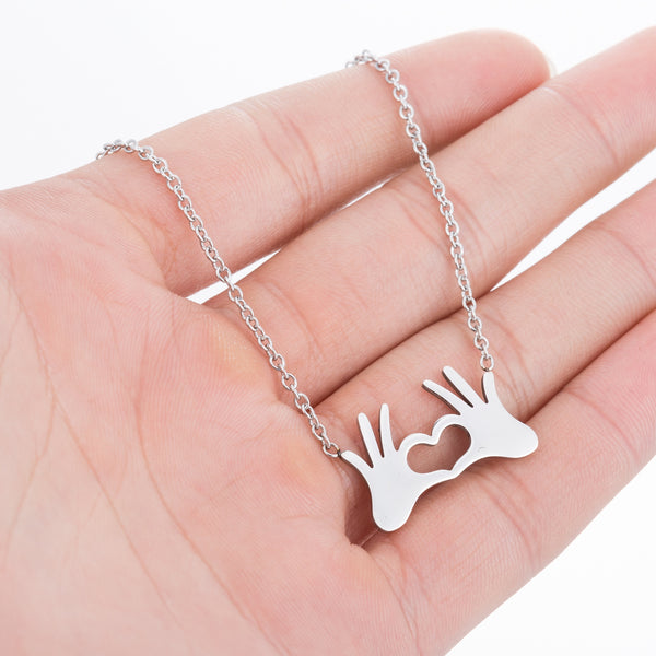 Stainless Steel Necklace For Women Lover Gold And Silver Color Palm Heart Pendant Necklace