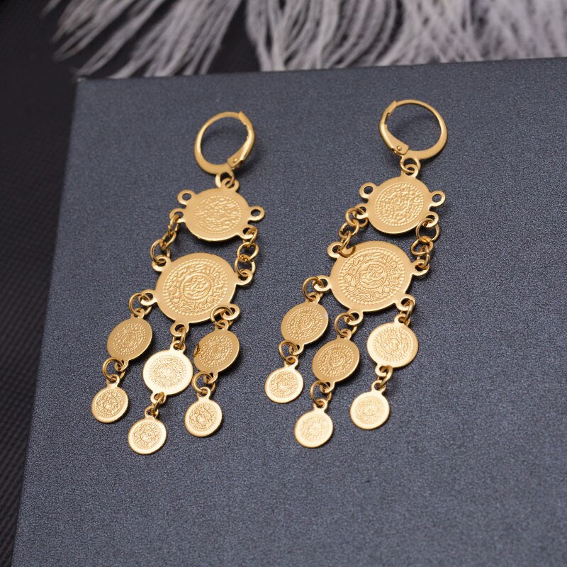 Gold Color Coin Earrings For Women Girl Ethiopia Wedding jewelry