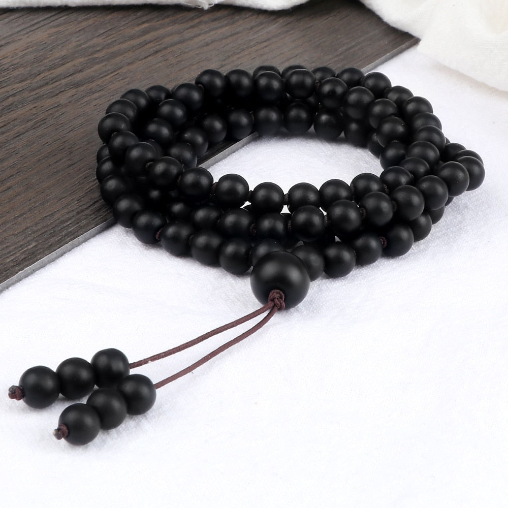 108 Mala Men Black stone Beads Healing Energy Bracelet Necklace