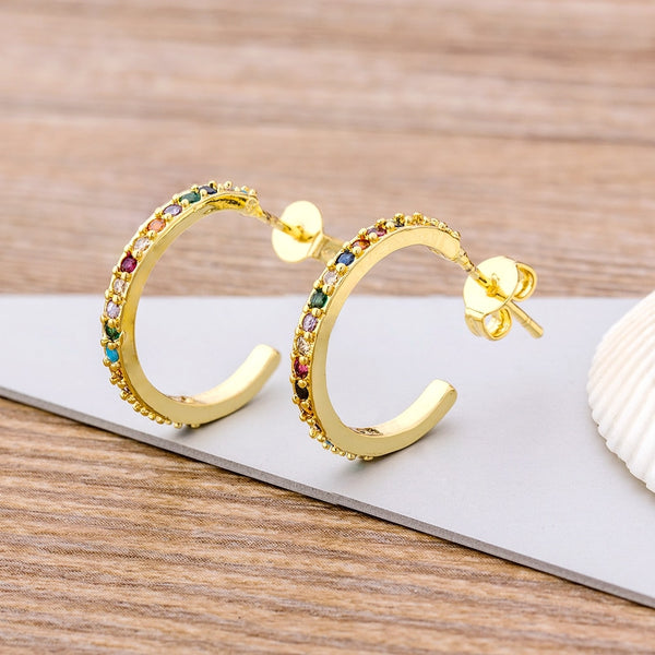 Fashion Women Micro Paved Wedding Party Jewelry Classic Circle Rainbow Copper CZ Stud Earrings