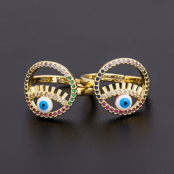 New Arrival Evil Eye Copper Cubic Zirconia Ring For Women