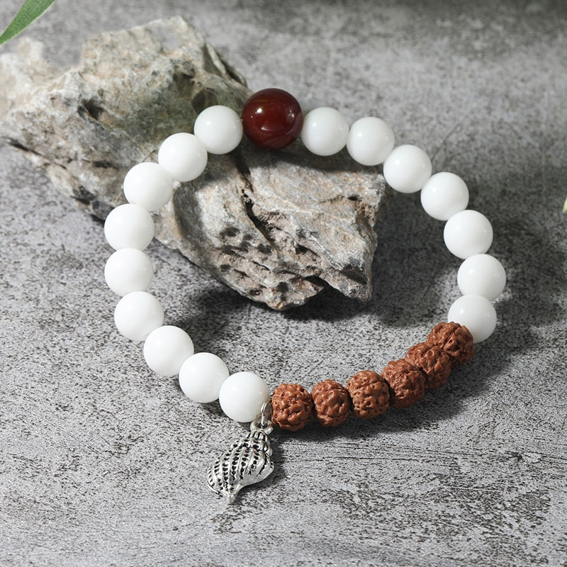 Rudraksha  White ClamMen and Women Elastic Rope Bracelet