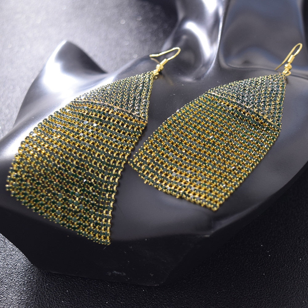 10.8cm length rhinestone tassel drange women earrings