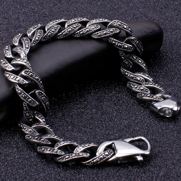 12MM Wide 316L Stainless Steel Chain Bracelet Men Vintage Men's Bracelets