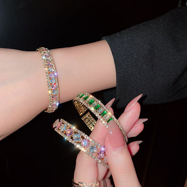 Geometric Zircon Bracelet  Bangles For Women Pink Green Crystal Cuff Bracelets