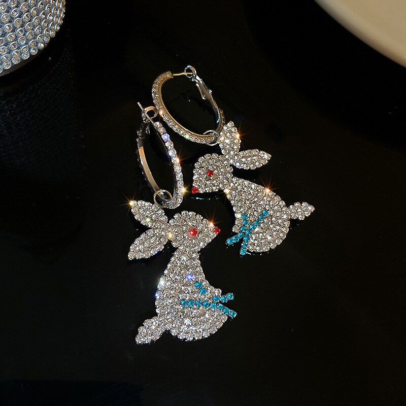 Cute Rabbit Rhinestone Drop Earrings for Women Geometric Crystal Dangle Earrings