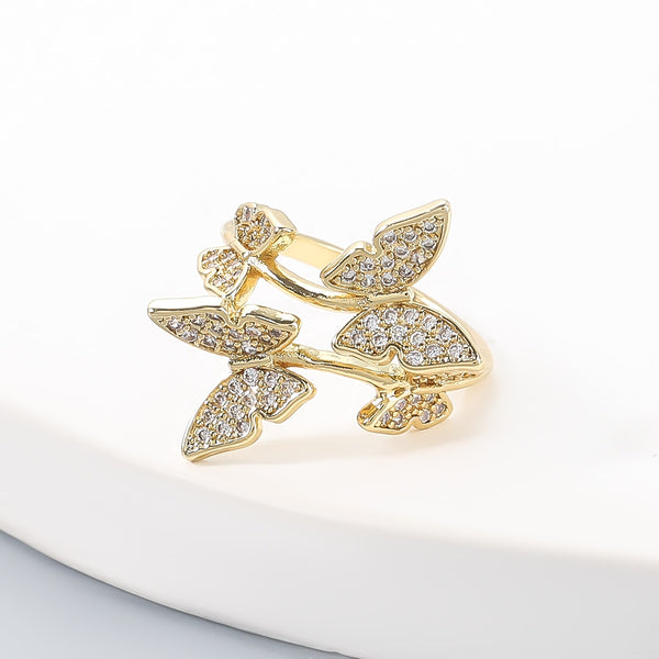 Pauli Manfi Fashion Metal Copper Rhinestone Butterfly Ring