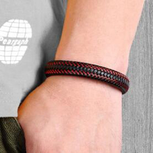 Men Red Braided Leather Bracelet Black Magnetic Clasp Bracelet Braided Bracelet