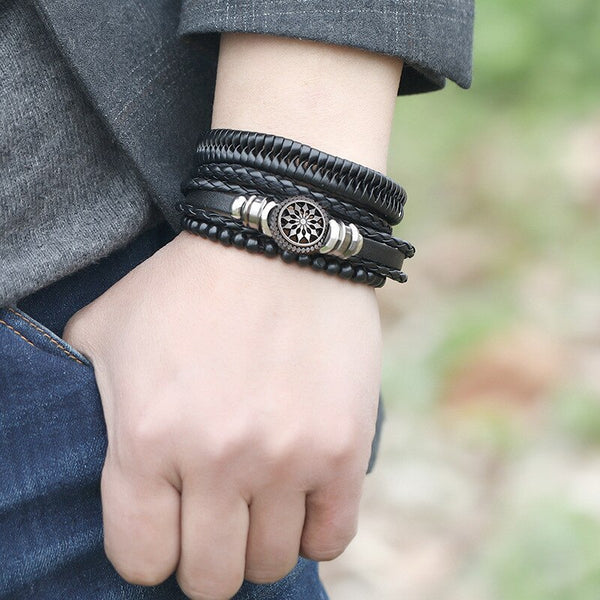 4pcs/ set Adjustable Leather Bracelets for Men Braided Black Brown Bangle