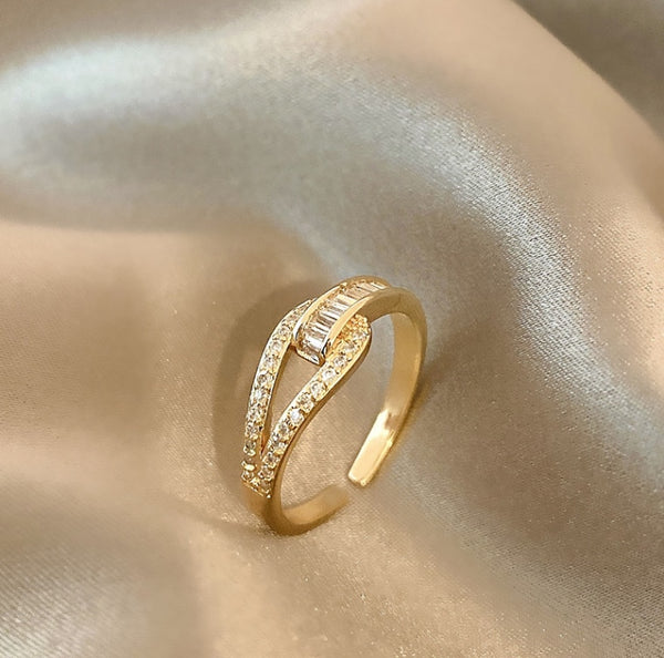 New Temperament Zircon Geometric Buckle Gold Open Rings For Woman