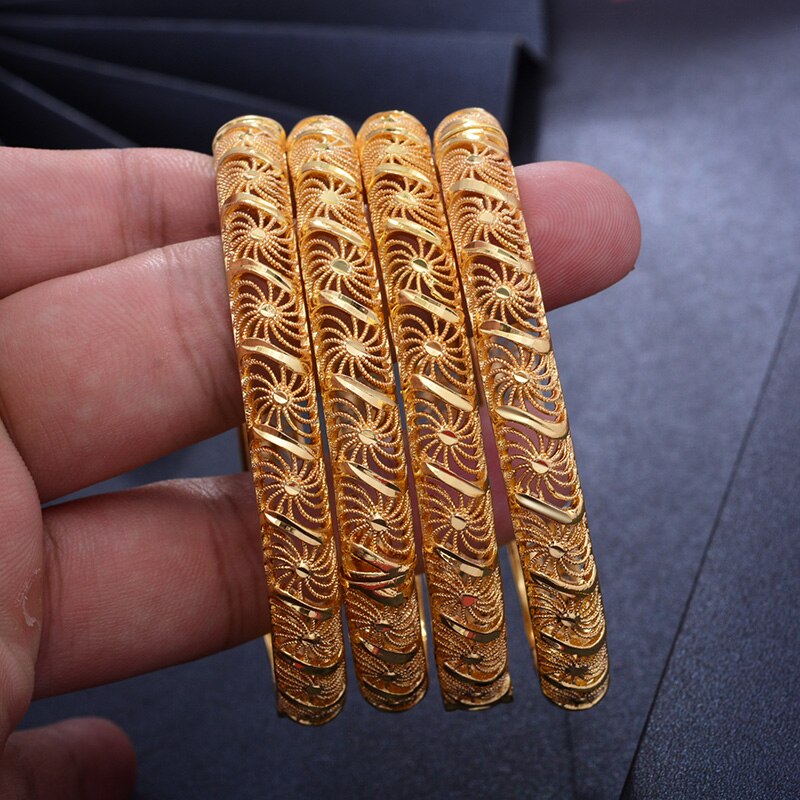 4Pcs 24K Africa Gold Color Dubai Bangles for Women