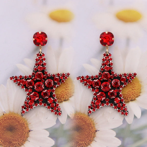 Aretes Red Pentagram Big Drop Earrings For Women